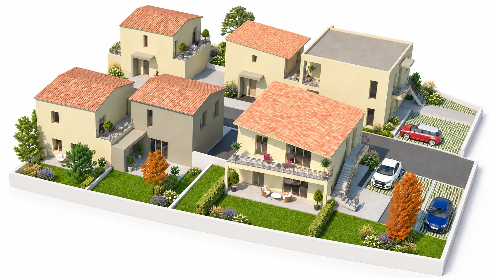 Vue aérienne du groupe de maisons