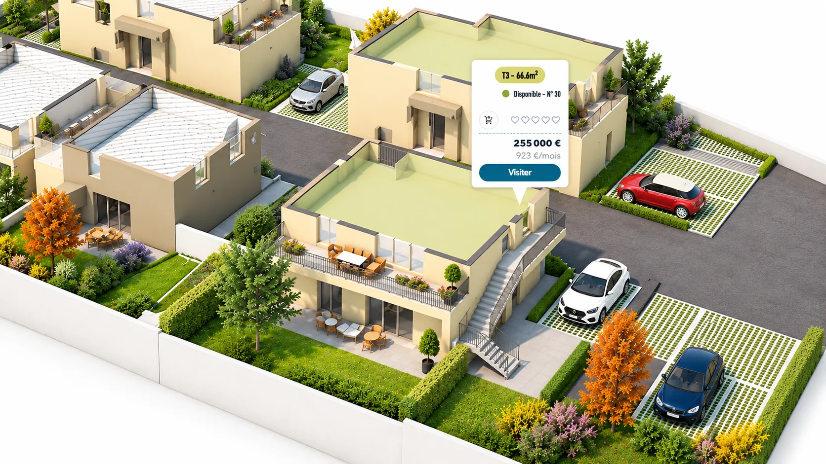 Vue aérienne avec un lot sélectionné